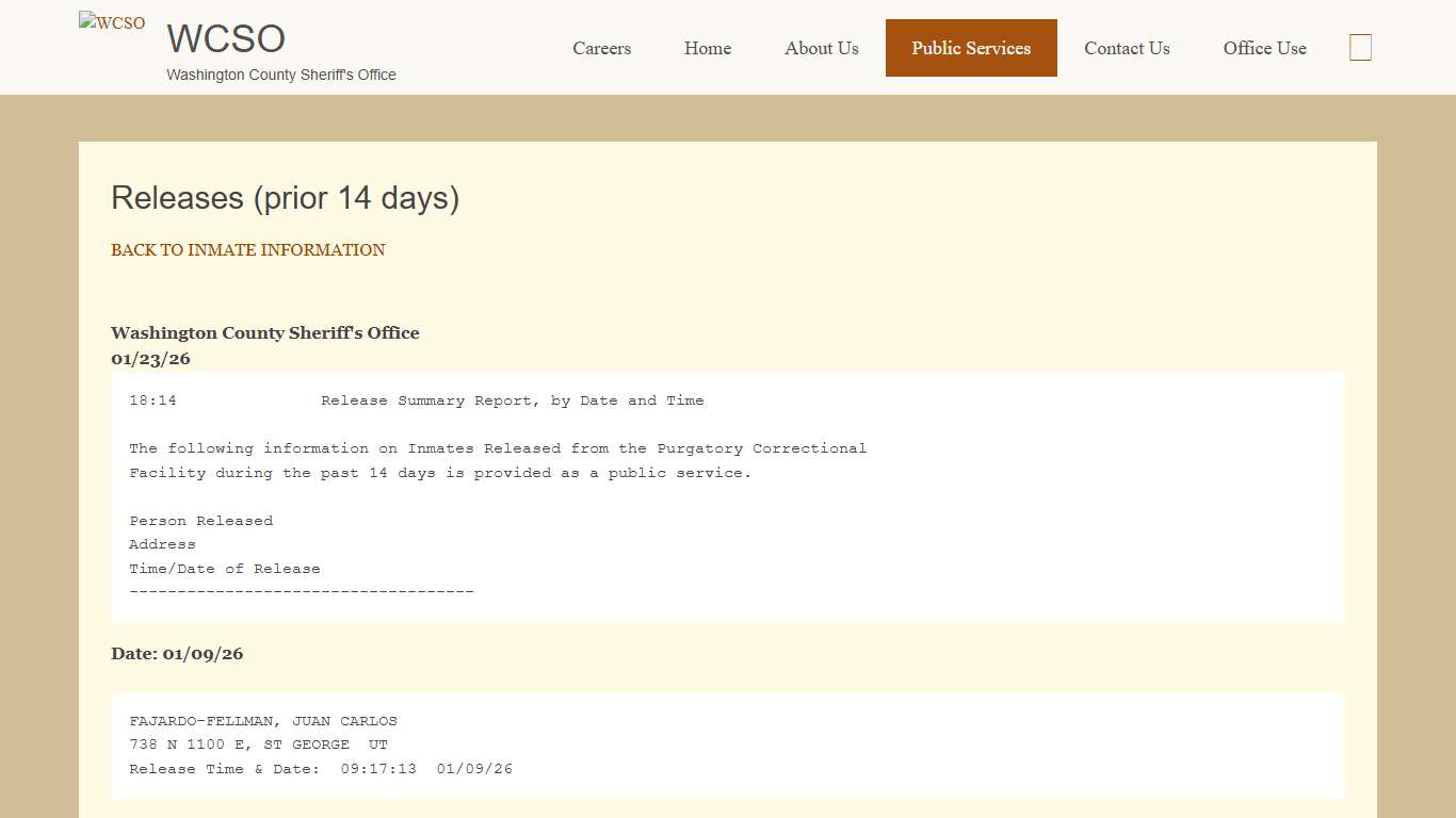 Releases (prior 14 days) WCSO