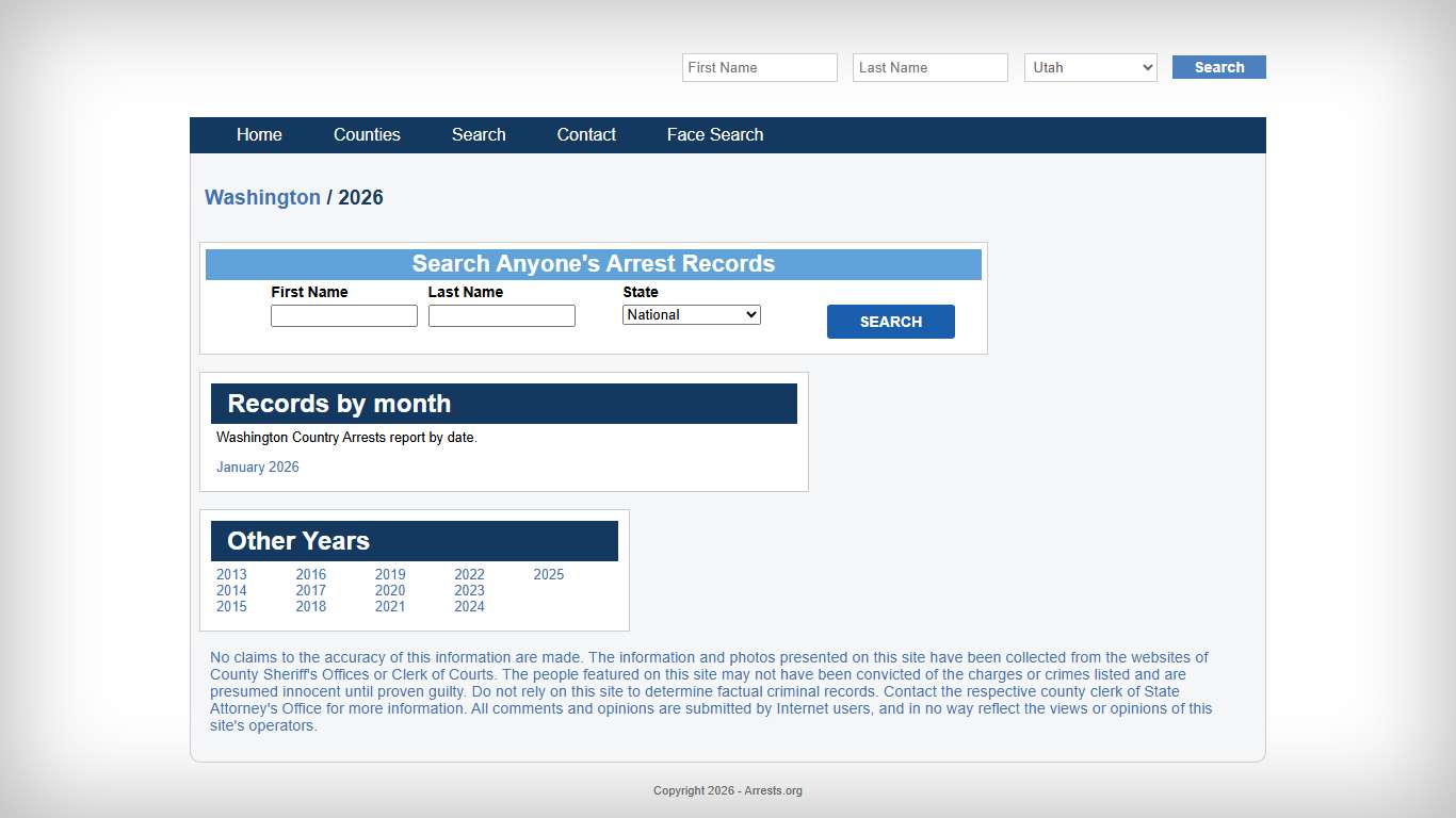 Washington County Arrest for 2026